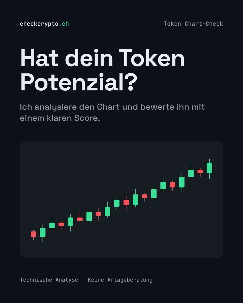 Instagram-Folie «Hat dein Token Potenzial?» mit steigendem Candlestick-Chart